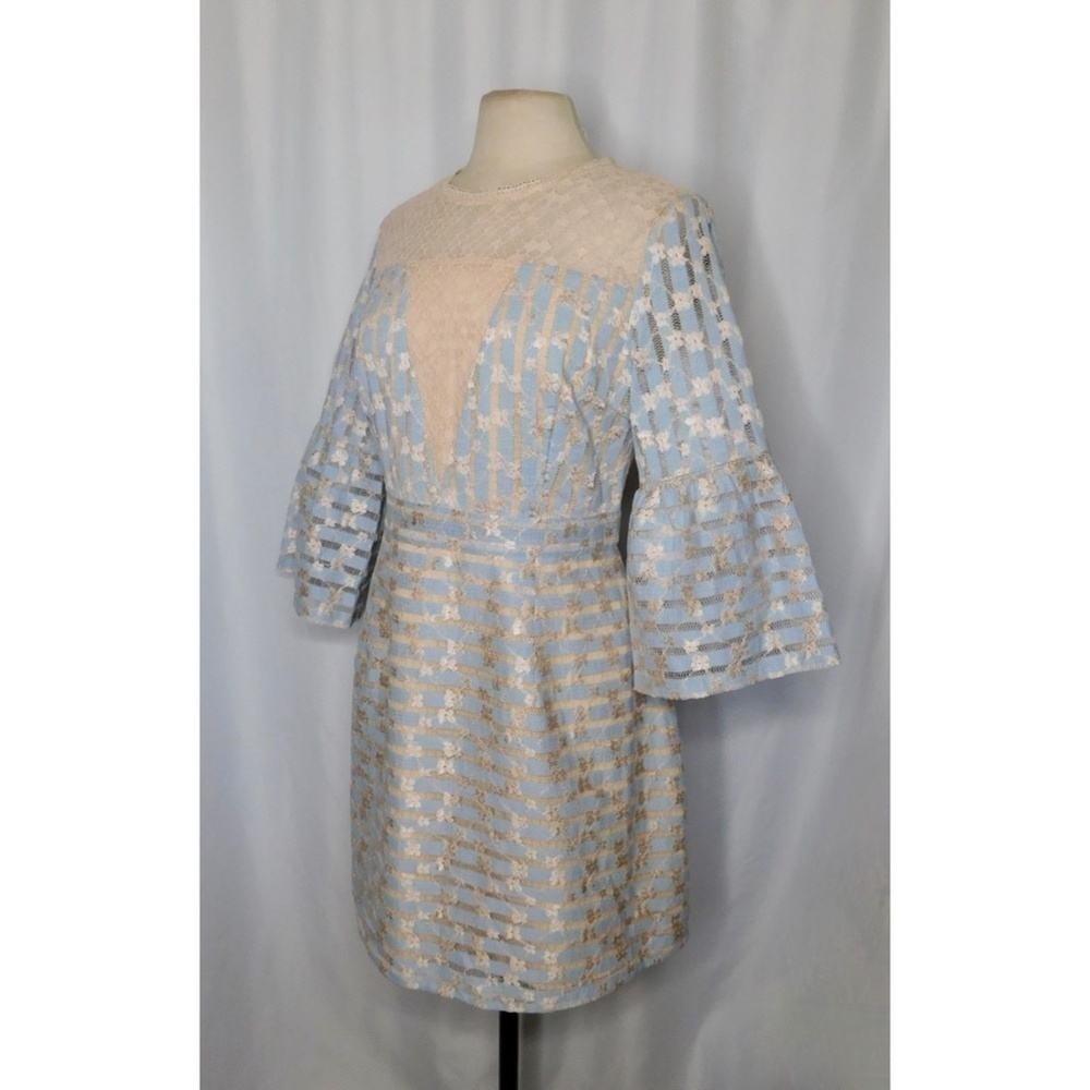 FOXIEDOX Cordelia Bell Sleeve Lace Dress Blue Floral Lace Coquette X-Large - Picture 5 of 14